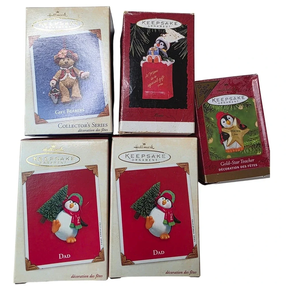 Hallmark Keepsake Ornament Lot 5pc Penguins Dad Mom Teacher Gift Bearers 1996 E1